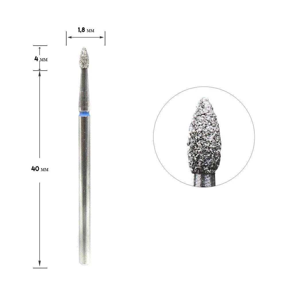 Алмазная фреза почка острая синяя Staleks Pro 1.8 мм/4 мм, 1 шт (4820241064816)
