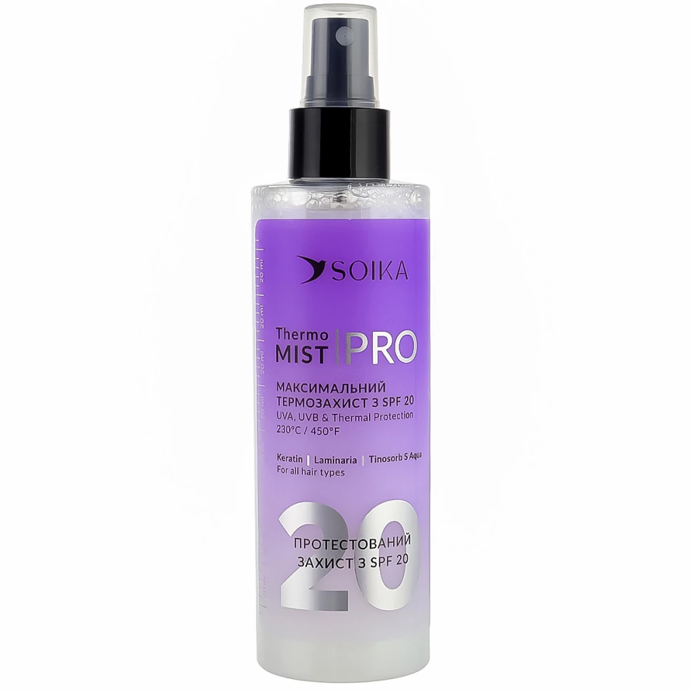 Спрей-термозащита для всех типов волос Soika Pro Thermo Mist SPF 20, 200 мл (4820238720770)