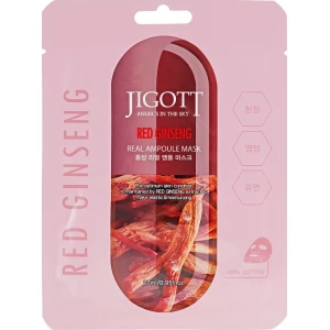 Изображение товара -  Тканевая маска для лица с женьшенем Jigott Red Ginseng Real Ampoule Mask, 27 мл (8809541280276)